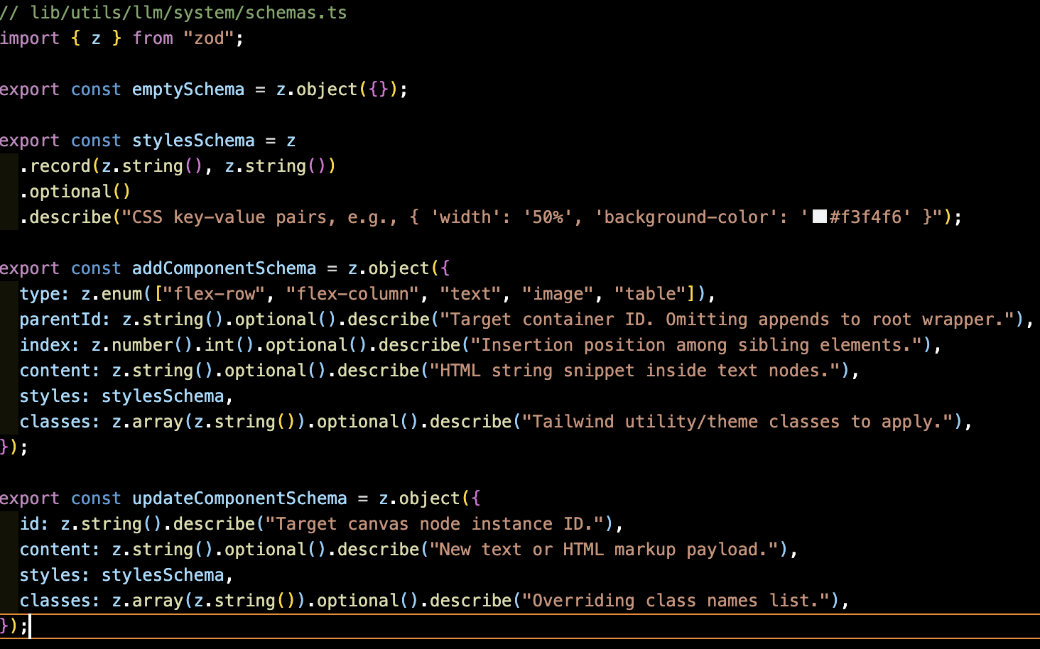 AI SDK schemas